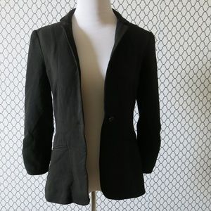Elizabeth and James One Button Black Padded Shoulder Blazer Jacket - Size 4